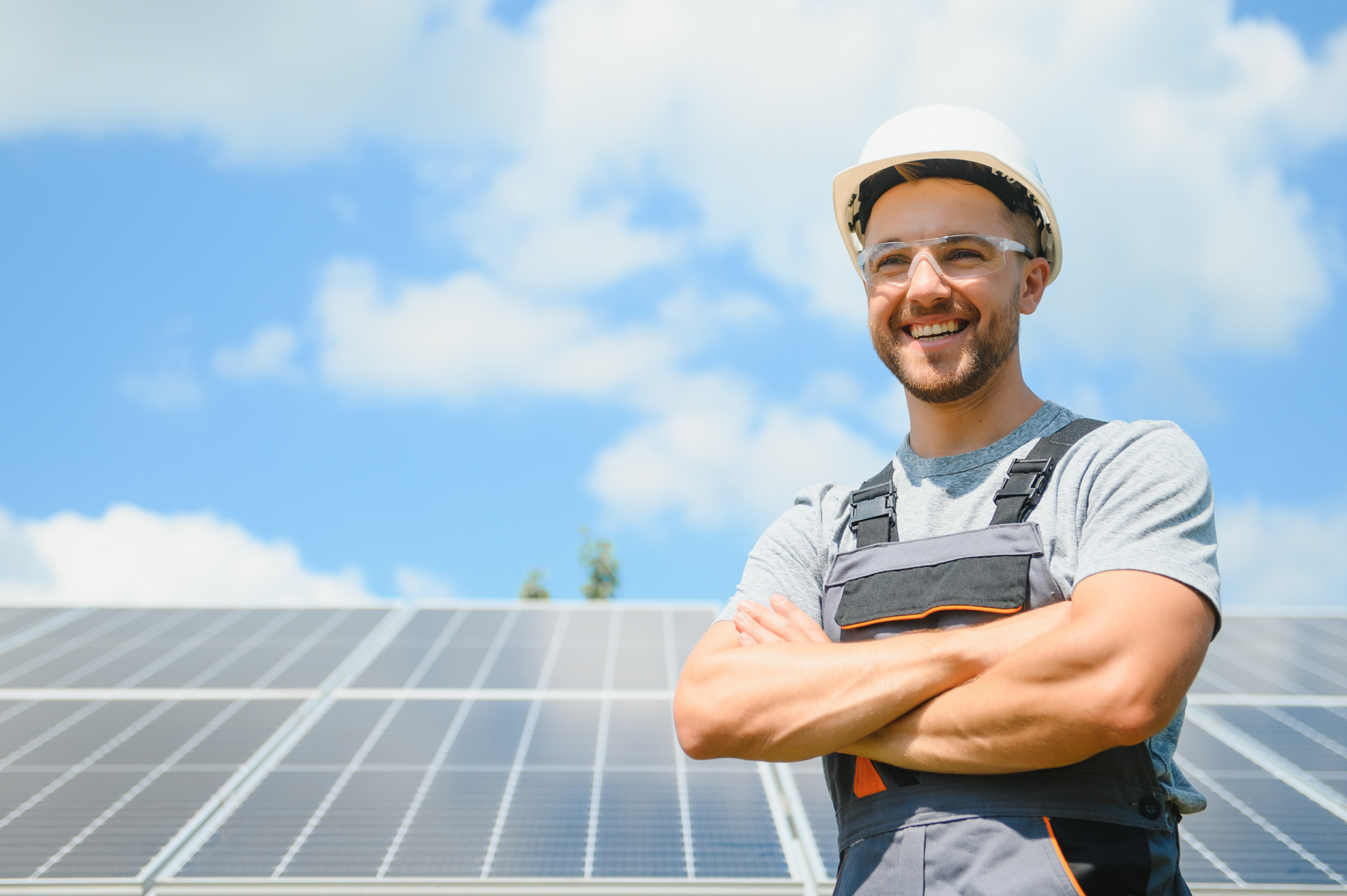 A man working at solar power station